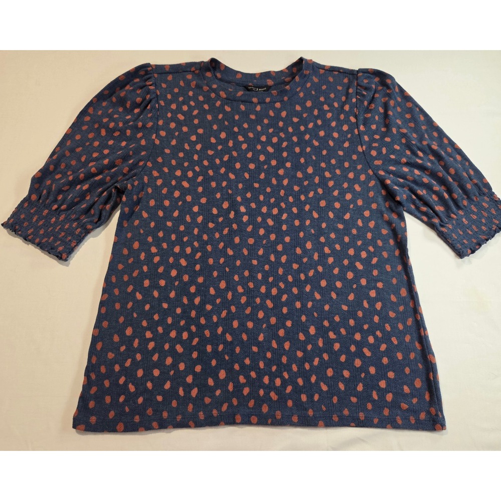 Lucky Brand Blue Orange Polka Dot Puff Sleeve Knit Boho Top Large